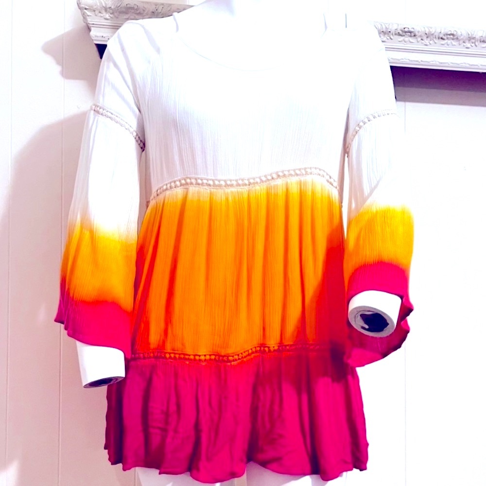 LONG BLOUSE WHITE GOLD PLUM COLD SHOULDER 3/4 SLEEVE UMGEE PLUS XL  NEW